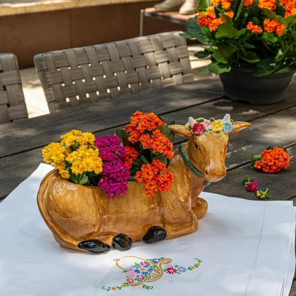 🌺 New Pioneer Woman Brown Floral Cow Planter - Home Decor - Picture 1 of 7